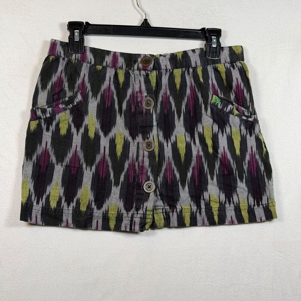 Lost Mini Skirt Womens M Y2K Surfer Boho Ikat Print Button Front